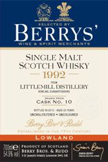 1992 Berrys' Own Selection Littlemill, Lowland, Single Malt Whisky, 54.9% 1992 Berrys' Own Selection Littlemill, Lowland, Single Malt Whisky, 54.9%