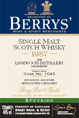 1987 Berrys' Own Selection Linkwood, Speyside, Single Malt Whisky, 46.0% 1987 Berrys' Own Selection Linkwood, Speyside, Single Malt Whisky, 46.0%