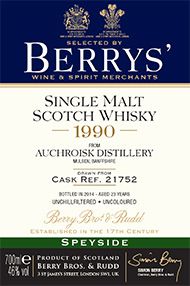 1990 Berrys' Own Selection Auchroisk, Single Malt Scotch Whisky, 46.0% 1990 Berrys' Own Selection Auchroisk, Single Malt Scotch Whisky, 46.0%