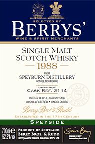 1988 Berrys' Own Selection Speyburn, Single Malt Whisky 1988 Berrys' Own Selection Speyburn, Single Malt Whisky